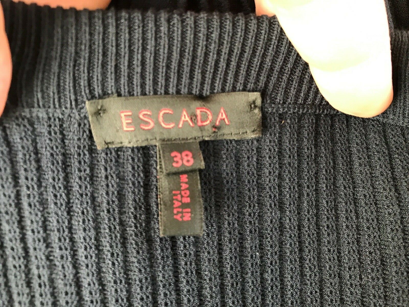 ESCADA NAVY BLUE SHORT SLEEVE KNIT FLARE BOTTOM DRESS GR Sz 38 MADE IN ITALY
