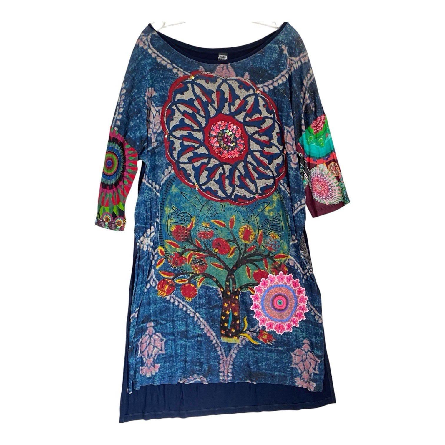 Desigual Tunic Dress Size 2XL Multicolor Abstract Round Neck Artsy Boho