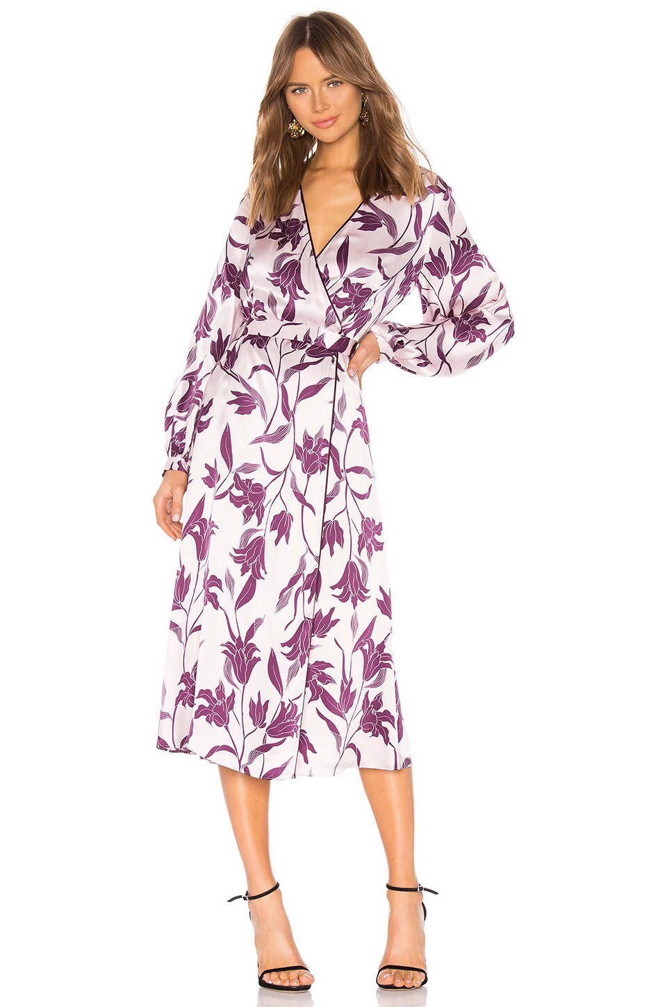NWOT Equipment Silk Andrese Wrap Long-sleeve Printed Midi Dress Sz 6 Plum 9C606