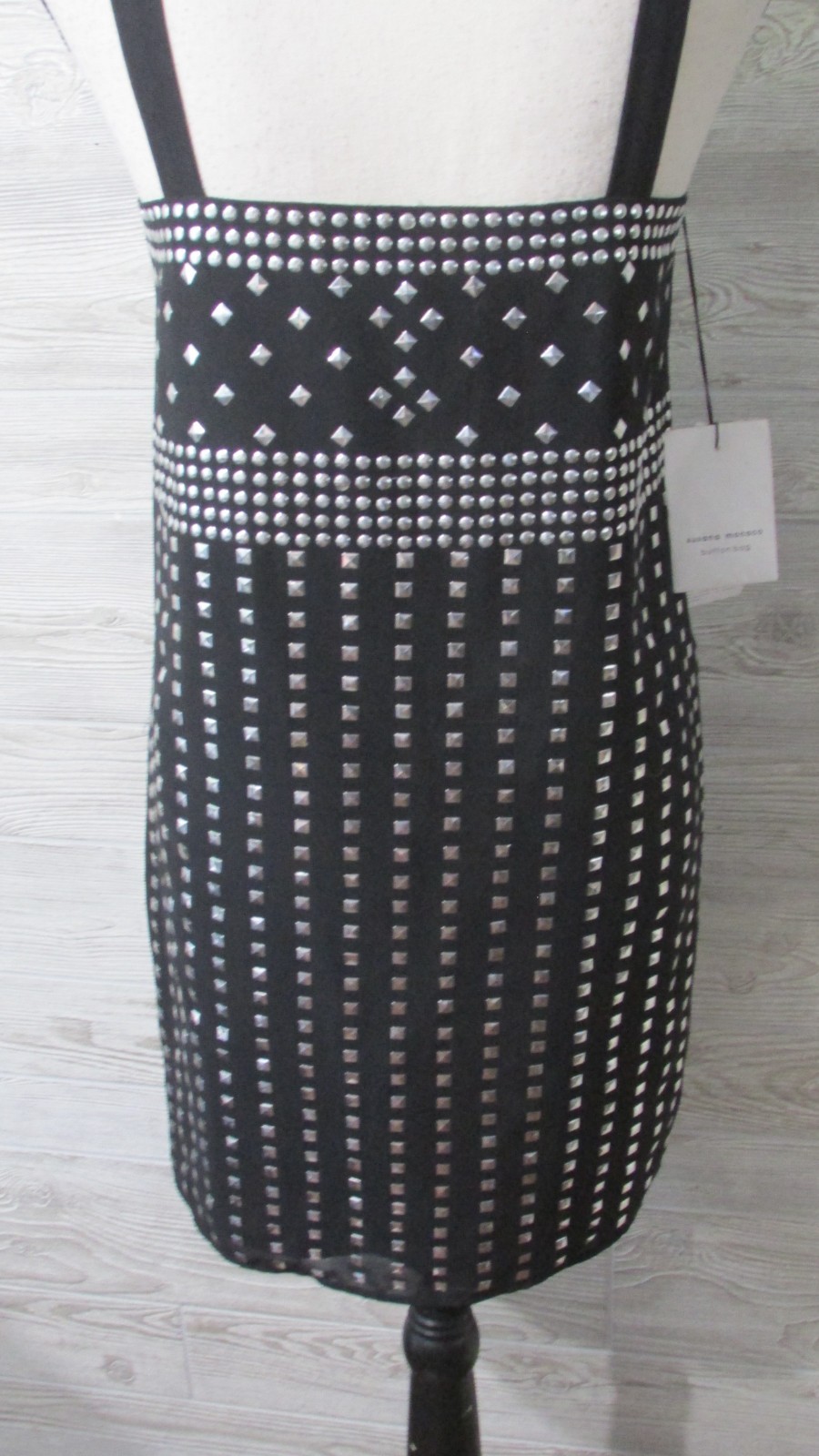 Susana Monaco Silver Studded Black Mini Dress 2 NWT Edgy Glam Indie Sleaze Cyber