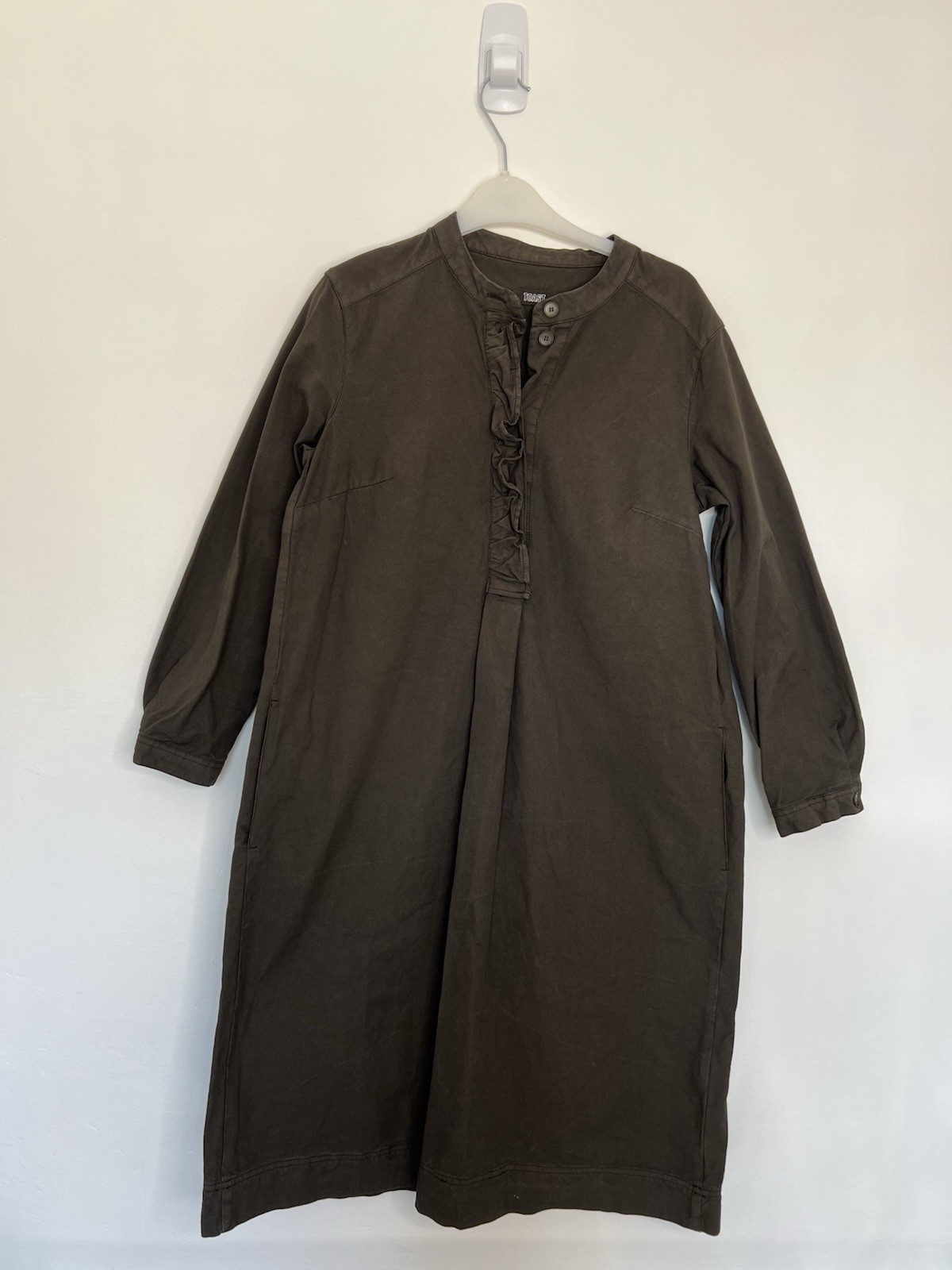 Toast Dress Womens Size 8 Khaki Twill Long Sleeve Grandad Collar Garment Dyed