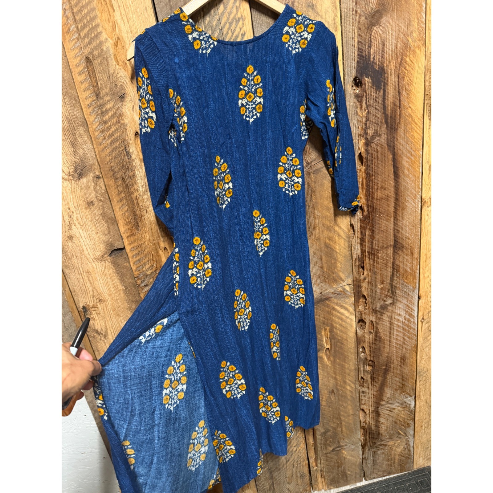 Blue Floral Midi Dress Womens Small Boho Cottagecore Prairie Festival Folk