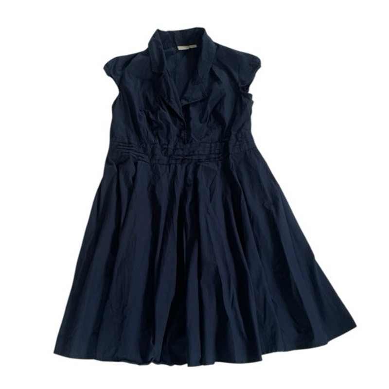eShakti Custom Fit and Flare Cap Sleeve Navy Shirt Dress Old Money Pinup Retro