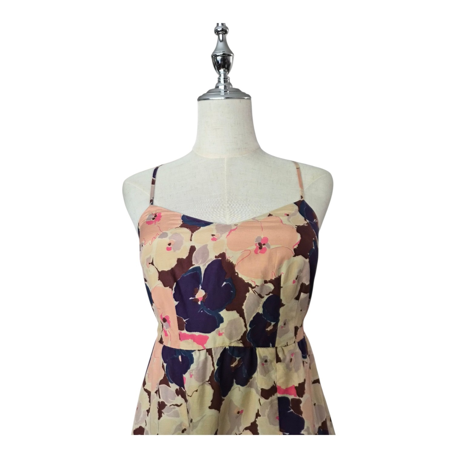 Elise Floral Cotton Silk Cottagecore Sundress XS Smocked Back Garden Party Dress