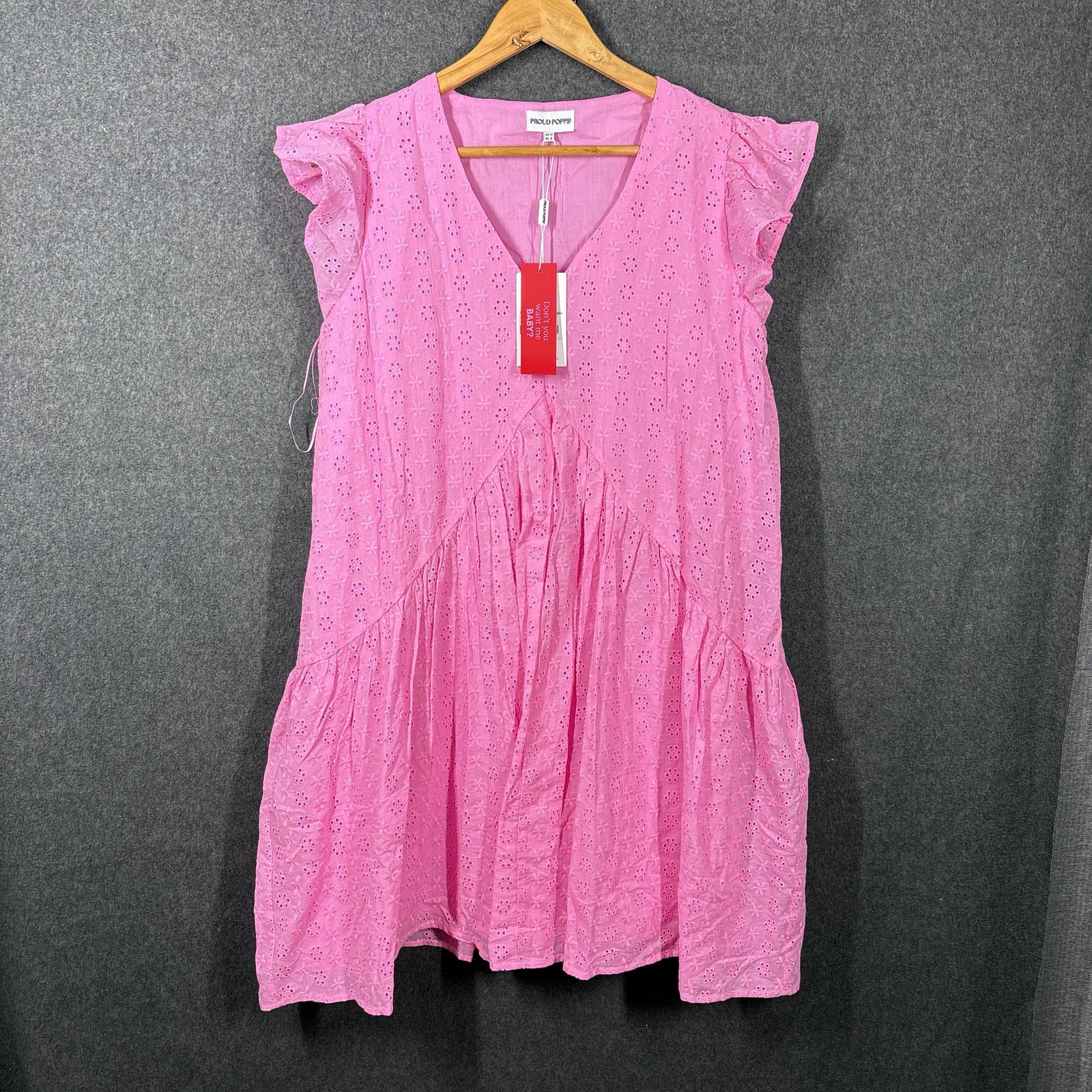 Proud Poppy Dress Womens 12 Pink Cotton Broderie Anglaise Frill Short Party
