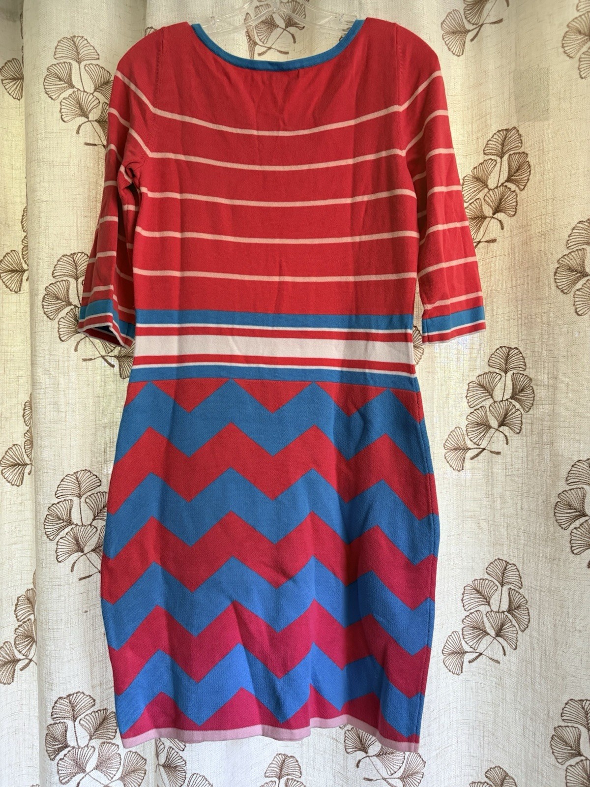 Lilly Pulitzer Sz L Geometrical Multicolor Knit Sweater Dress 3/4 Sleeves