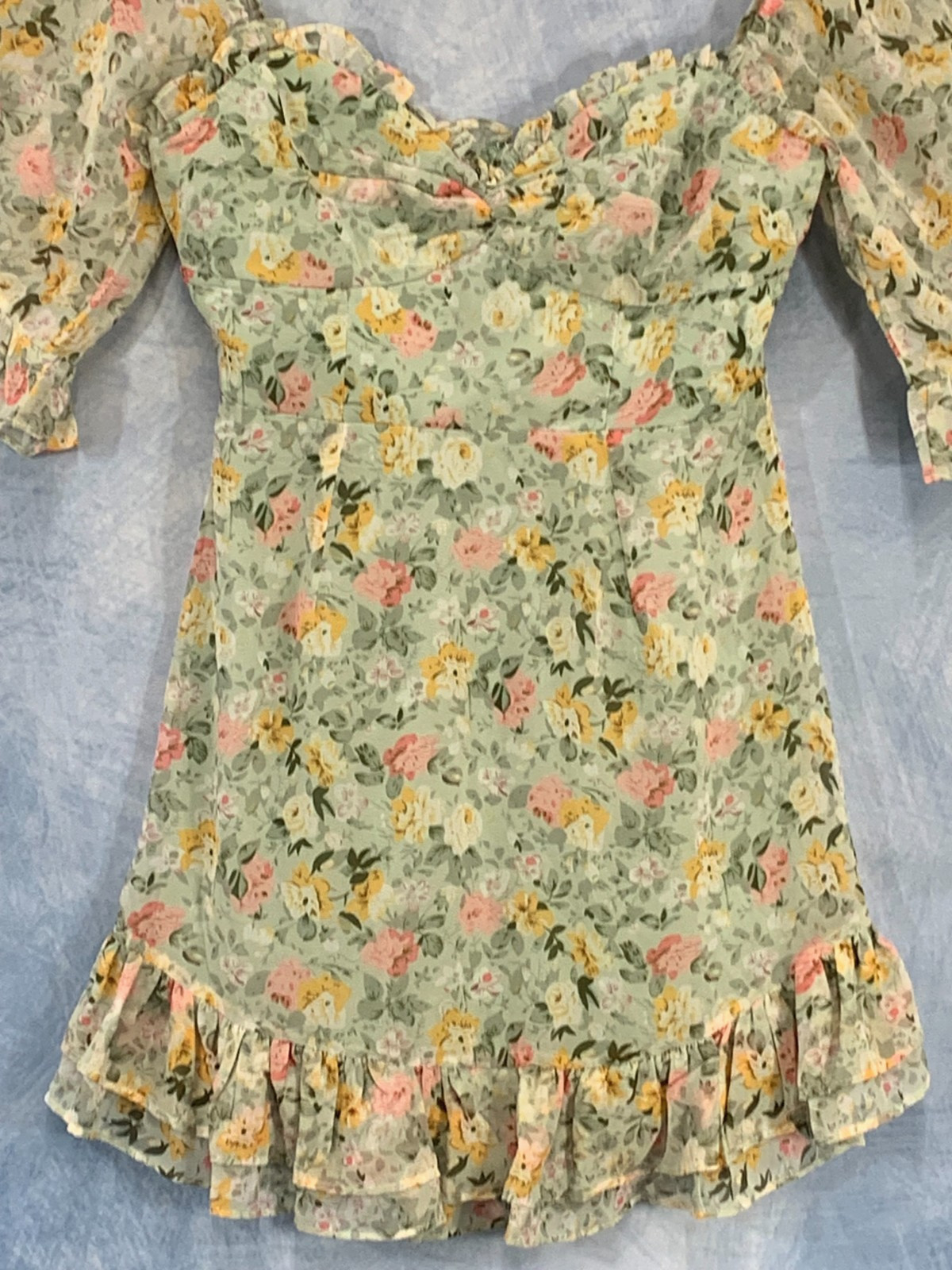 NWT Hello Molly Greenfloral-S Halter Bustier A Line Mini Dress