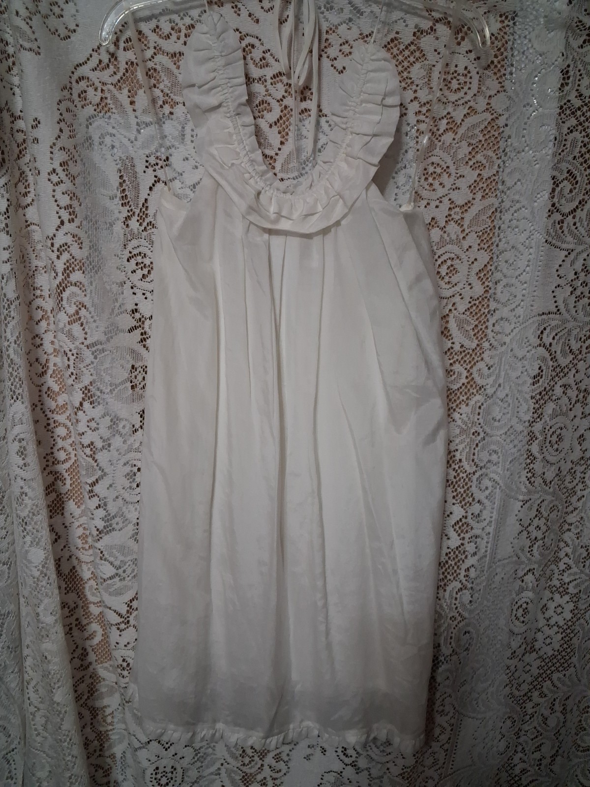 True Couture White Silk Cotton Ruffled Halter Dress NWT.
