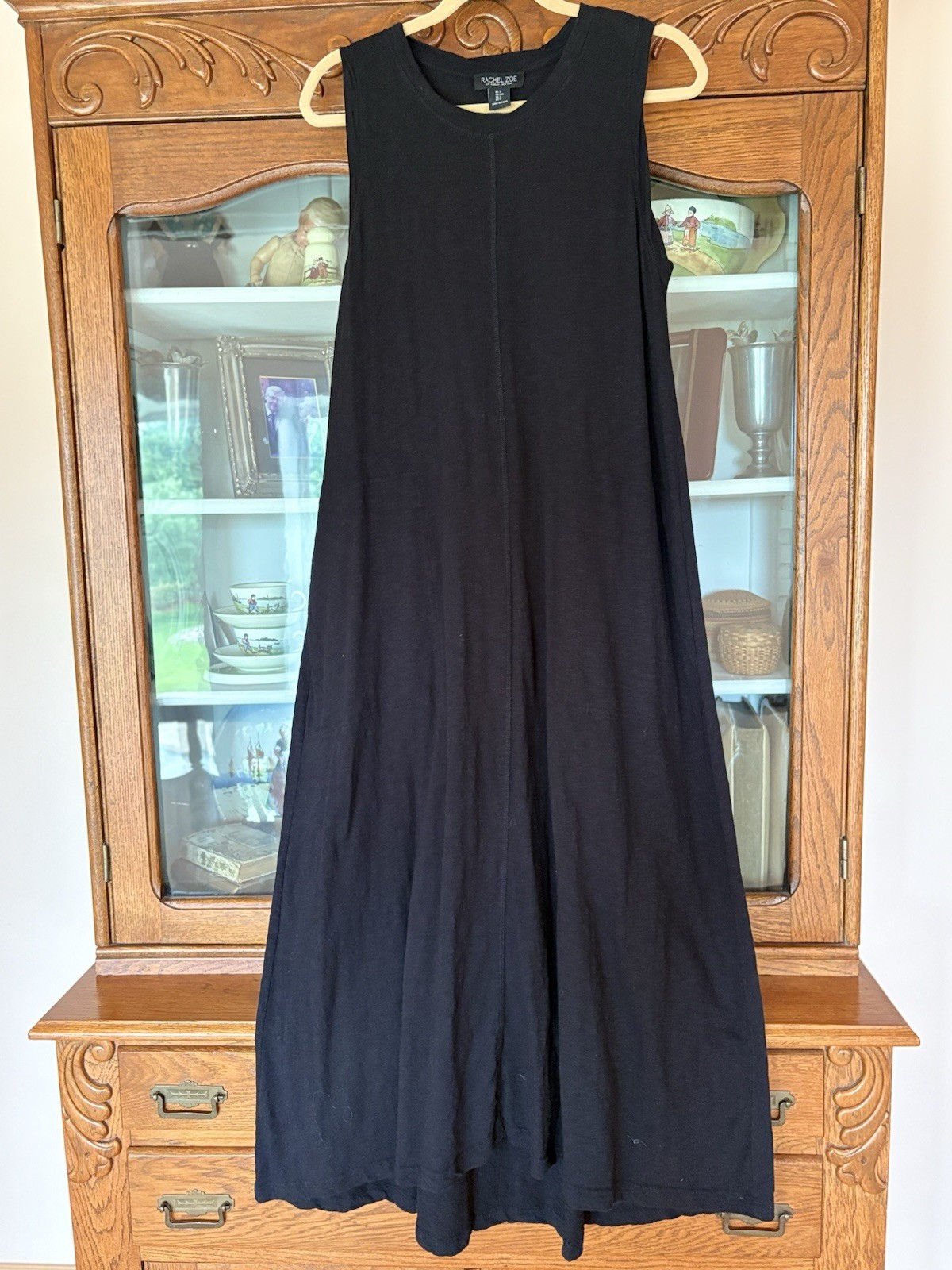Rachel Zoe SIZE L WOMENS Black Cotton Knit Sleeveless Maxi Dress w/ Pockets