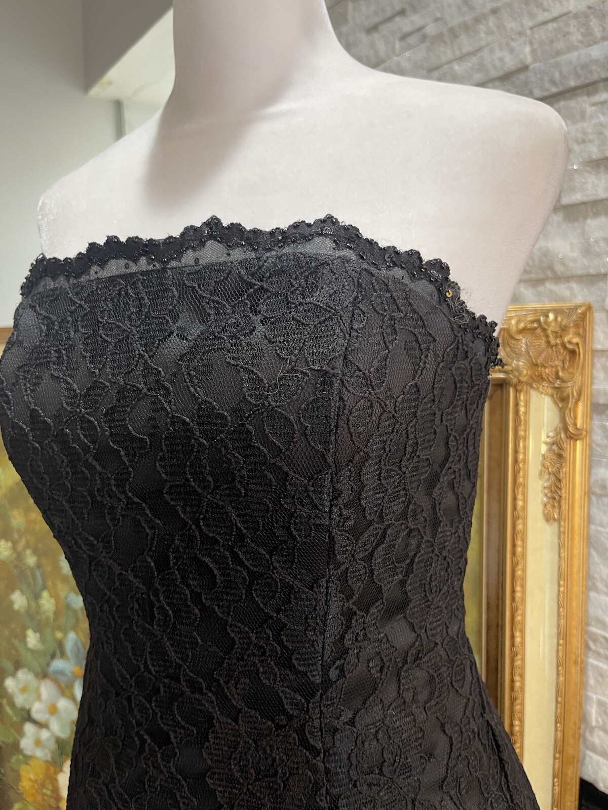 Mori Lee Black Lace Strapless Tea Ballerina Dress Gown Party Size 5/6 Goth Rock
