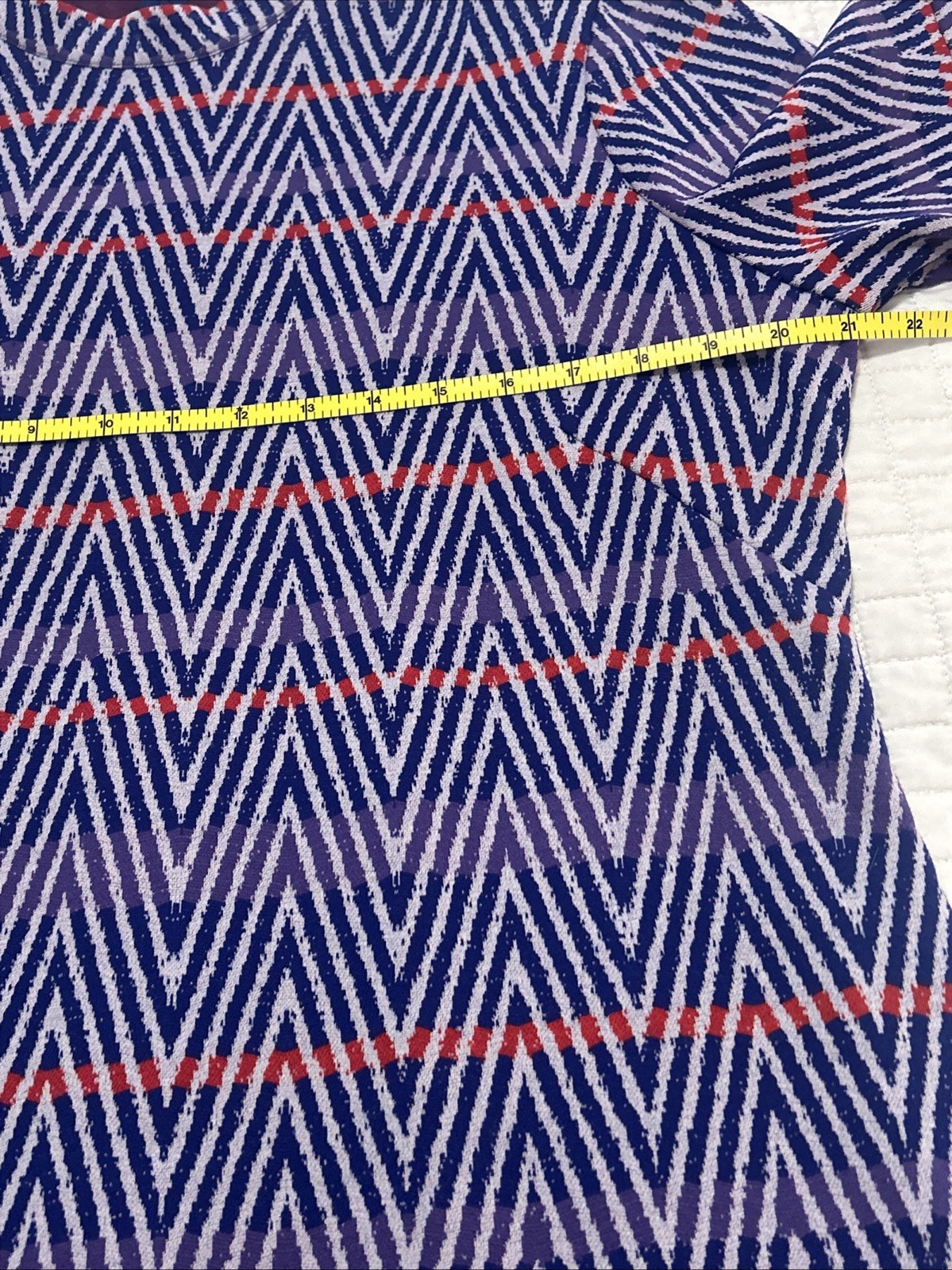 TYLER BOE Size Large MINDY Blue Red Chevron Jacquard Flare Sleeve Dress Boho