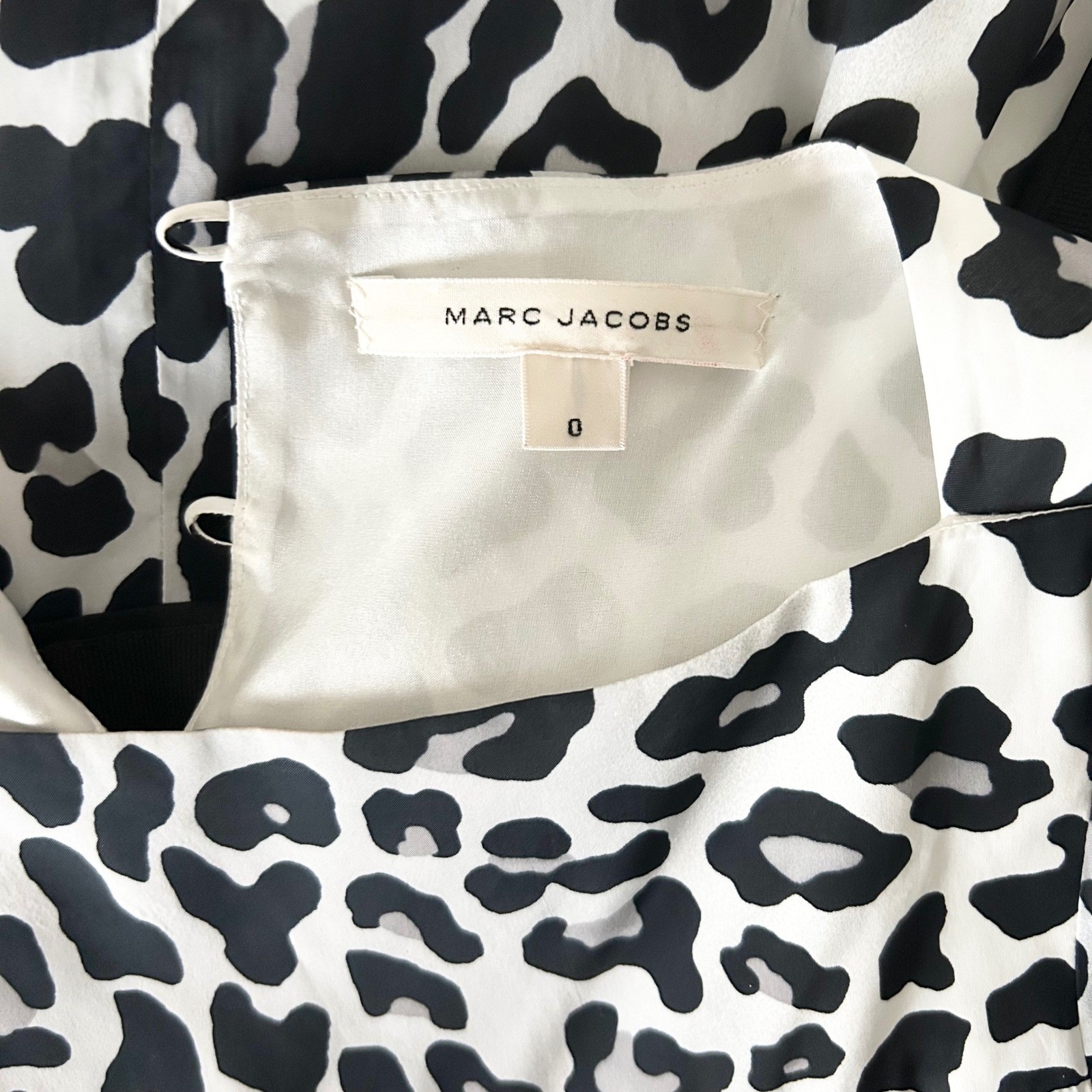 Marc Jacobs Leopard Print Belted Midi Dress Black White Silk Lined Size 0