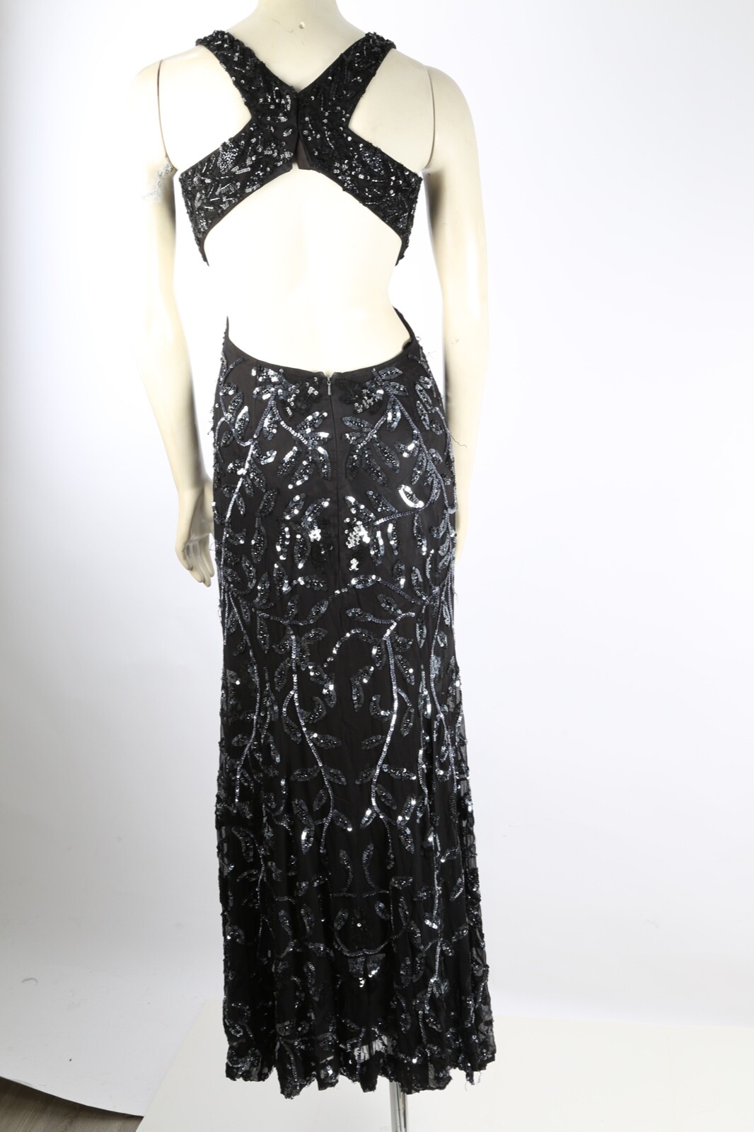 Cassandra Stone Black Silver Silk Beaded Embroidered Gown V Neck Dress Womens 0