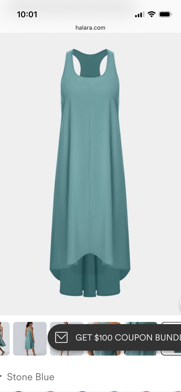 Halara Breezeful Backless Racerback High Low Pockets Midi Dress STONE BLUE LARGE