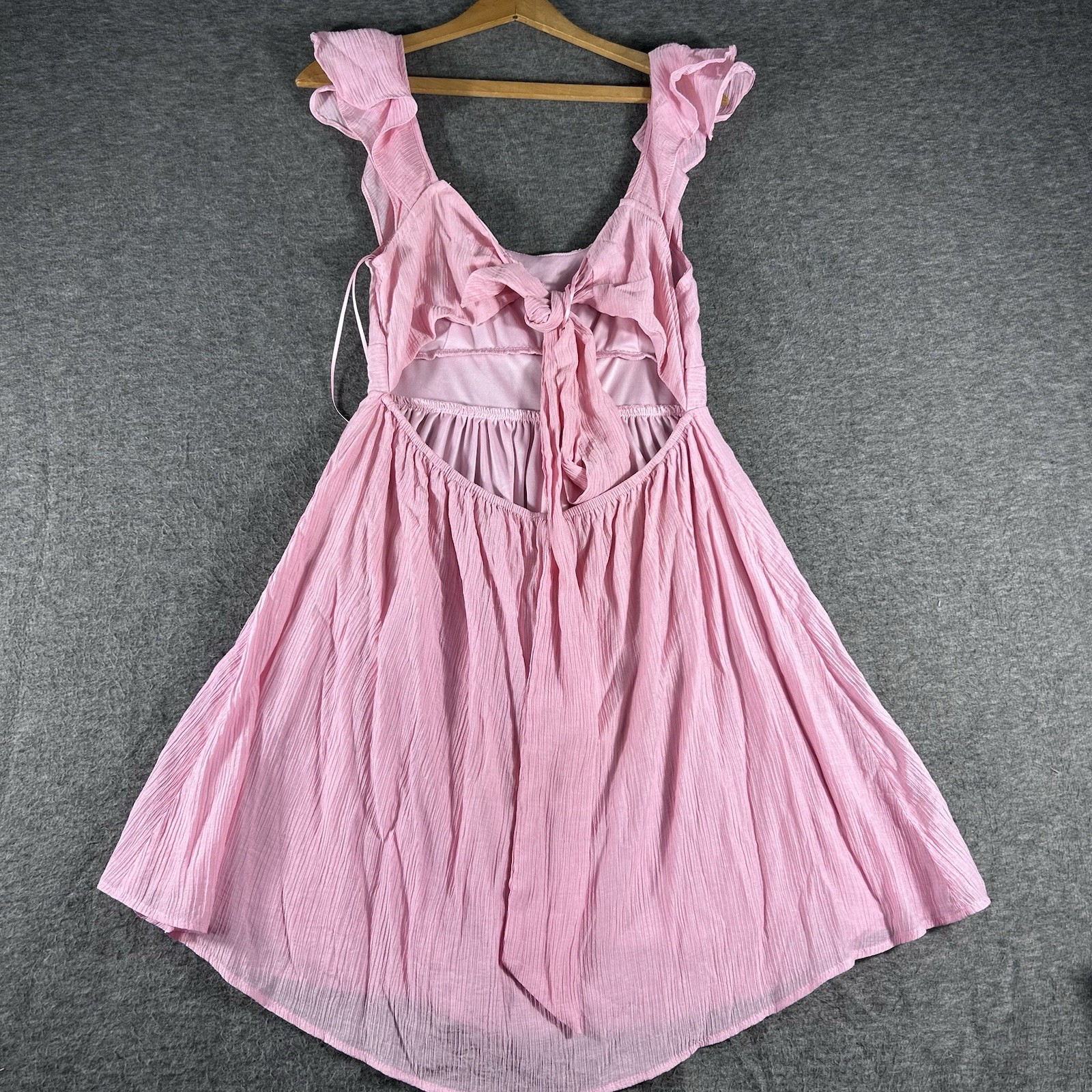 NWT Blu Pepper Size L Pink Open Tie Back Summer Beach Lined Ruffle Sleeve