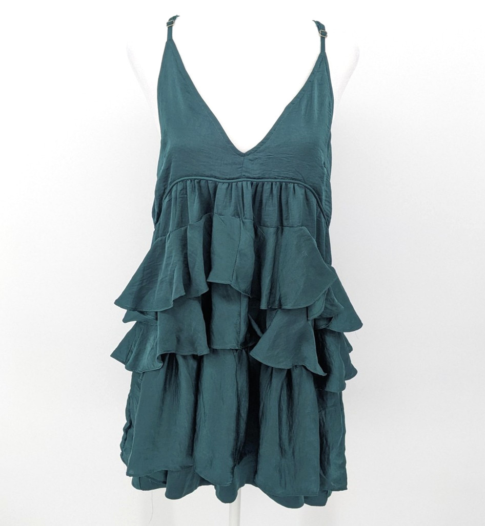 dRA Los Angeles Dress Womens Extra Small Green Ruffle Tiered Mini Homecoming