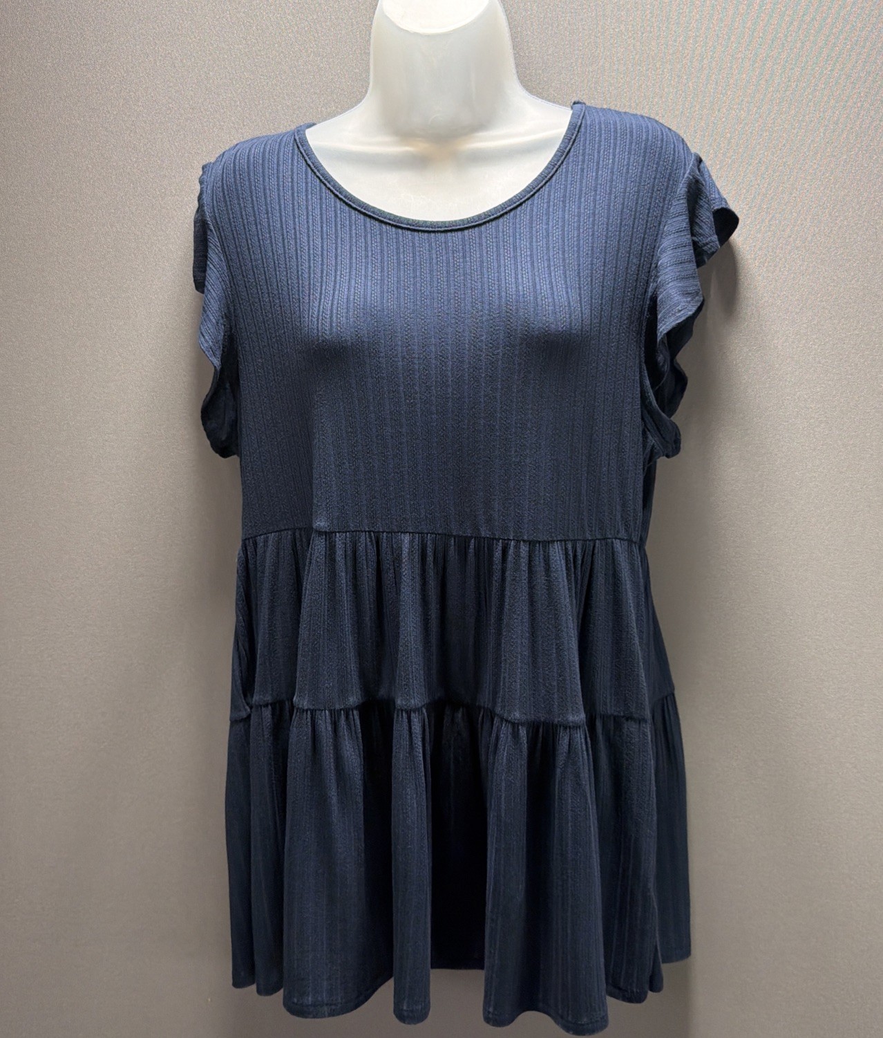 Francesca’s Blue Rain Women’s Short Sleeve Tiered Dress, Size Large NWT