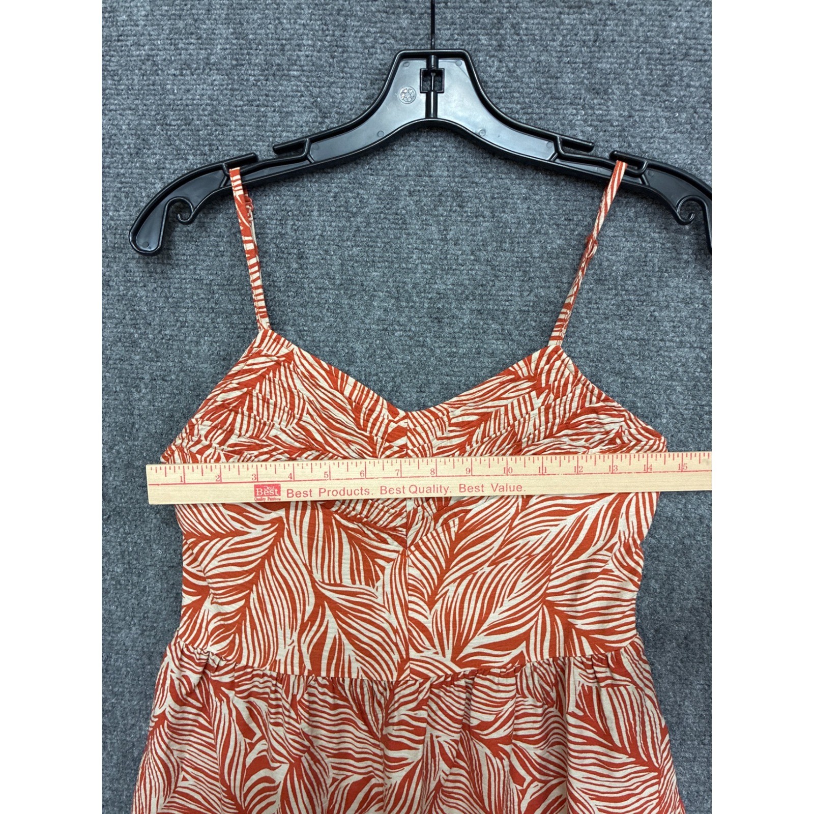 Apricot Rust Orange Palm Leaf Print Tiered Mini Dress Smocked Back US 4