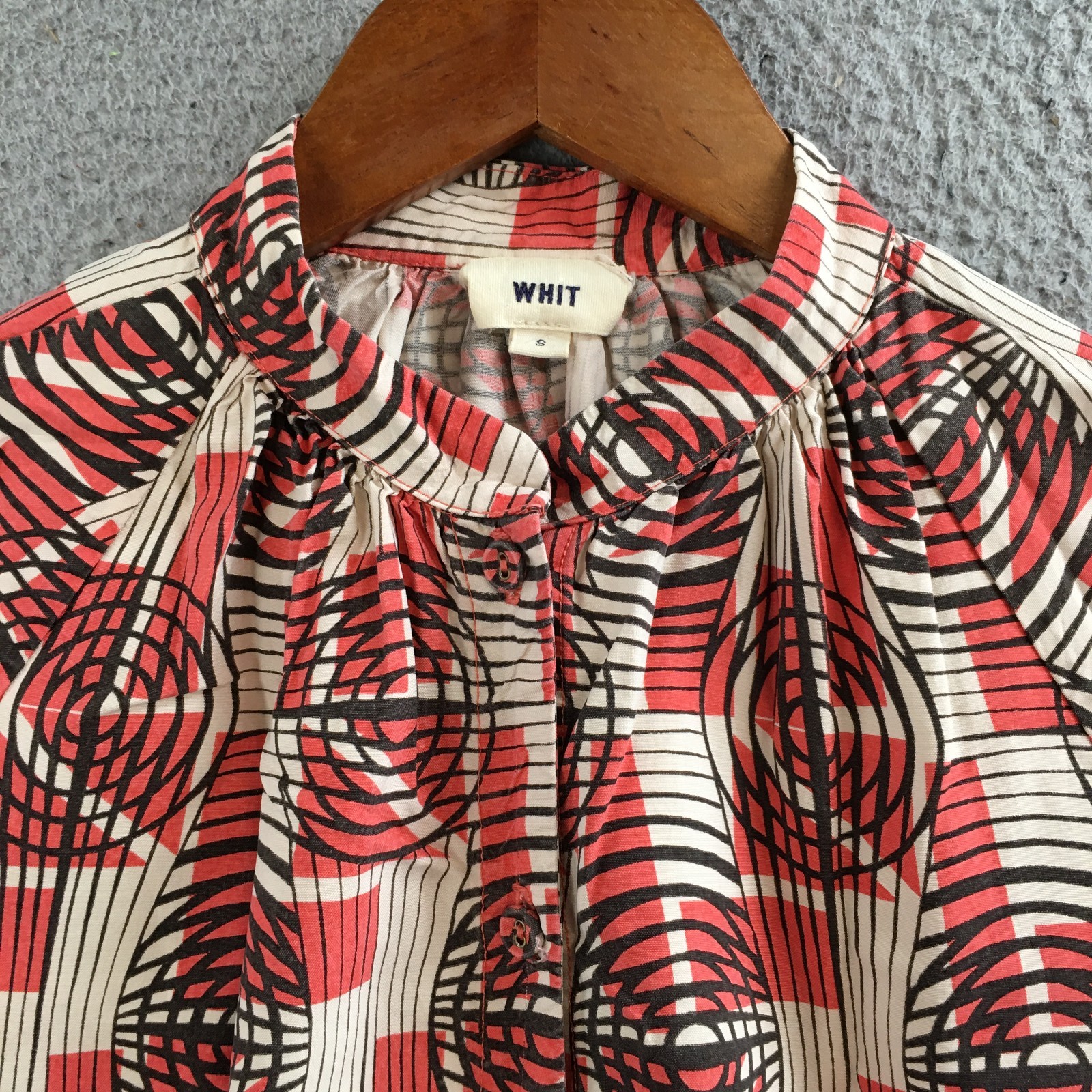 Whit Mini Dress Womens Small 3/4 Sleeve Button Front Geometric Print Multicolor