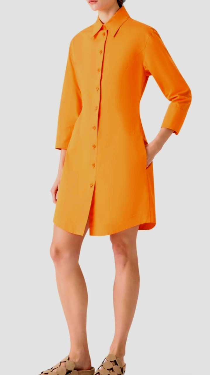 $1K Akris New Orange Cotton Poplin Shirt Dress 8 US 44 IT 38 D M Button Runway