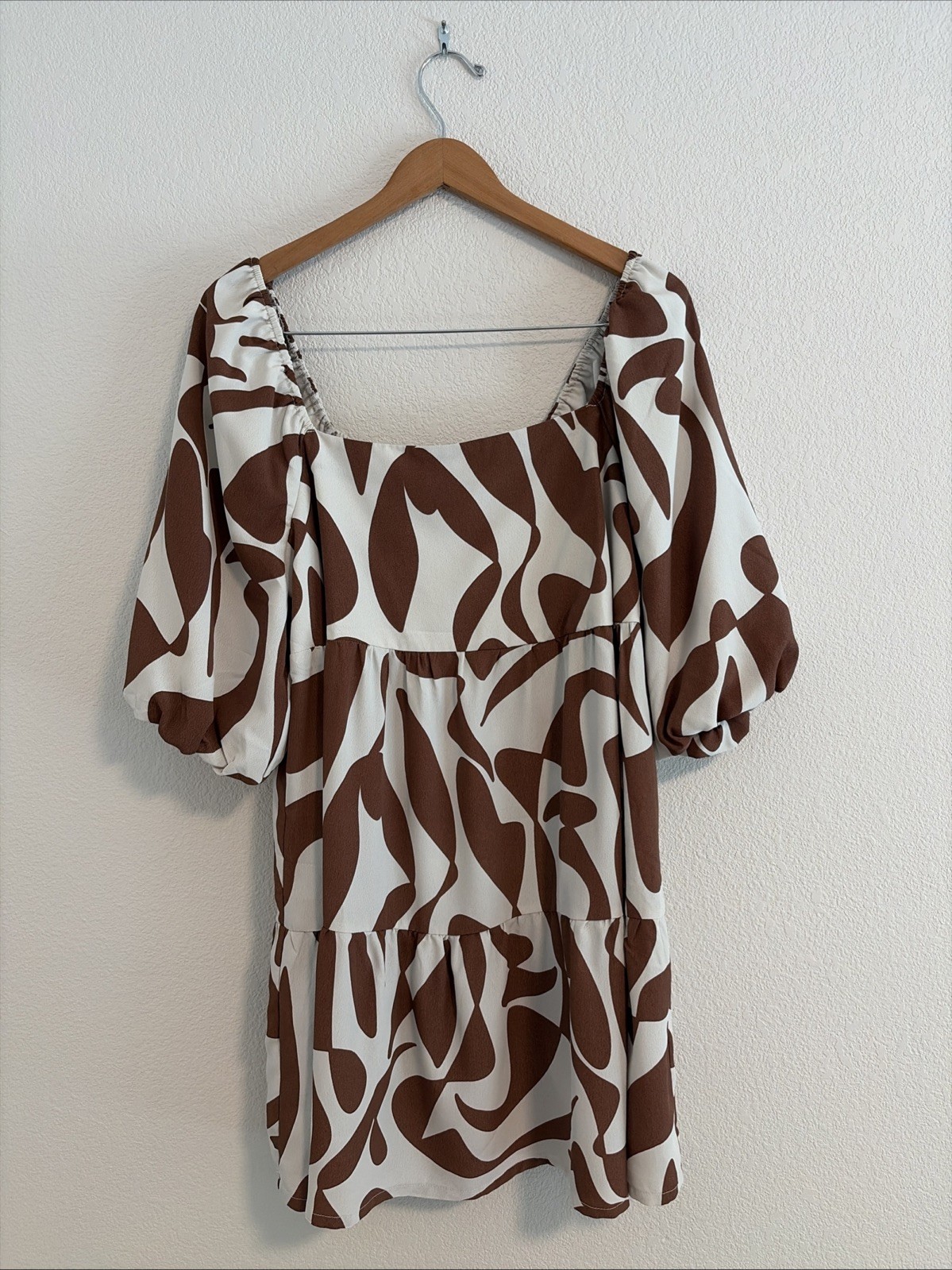 NWT Sanctuary Dress XL Brown White Weekender Babydoll Puff Sleeve Y2K Summer