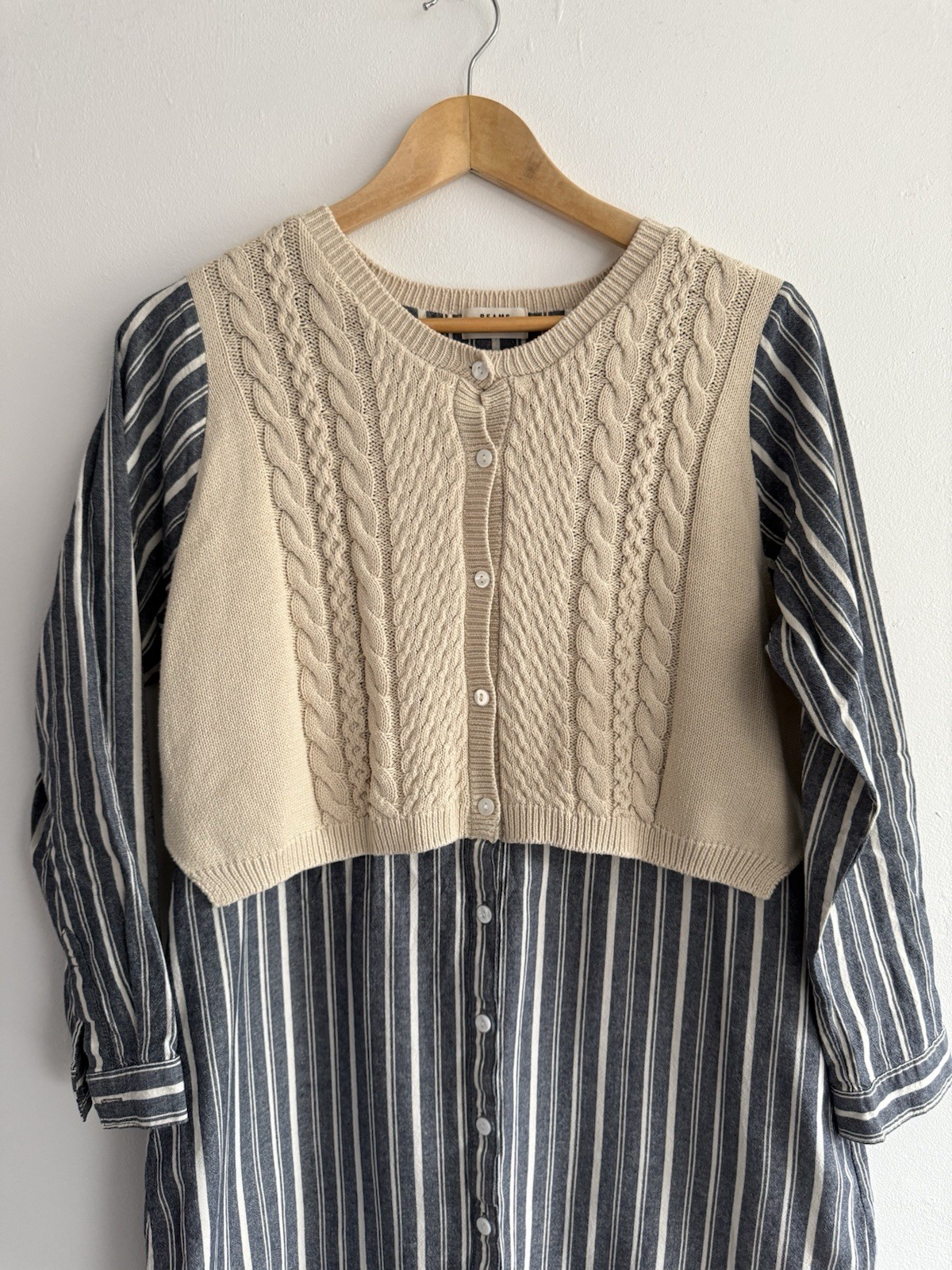 Beams Heart Dress Small Blue Brown White Striped Japan