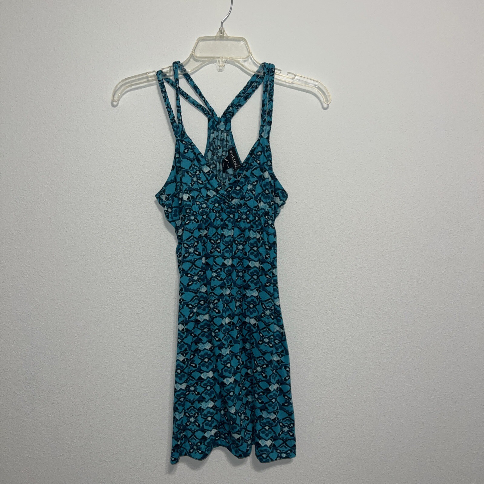 Wet Seal Medium strappy Back, Green/ Black Design Mini Sundress