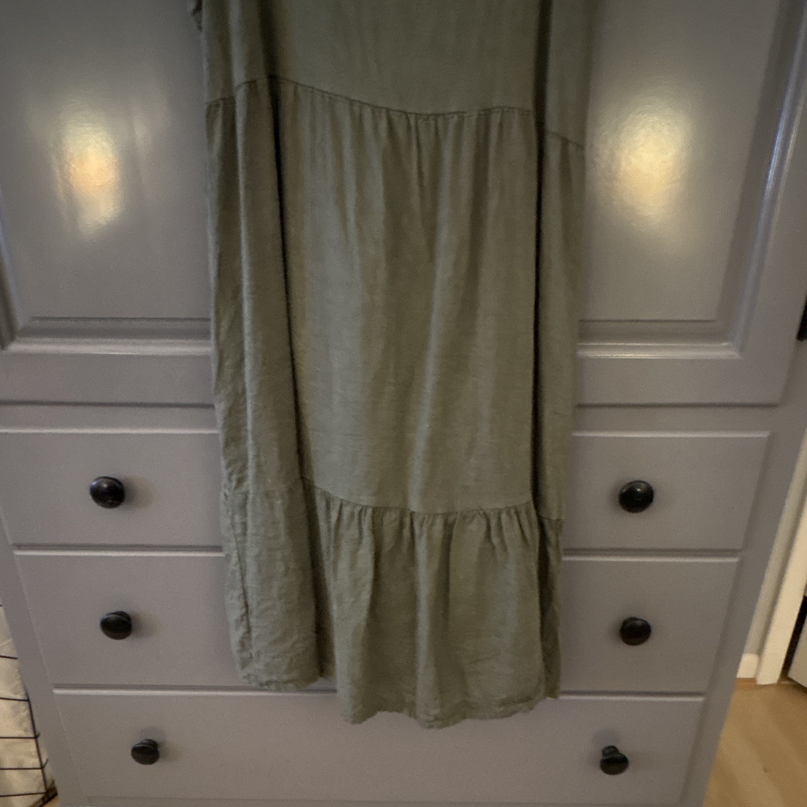 Valentina Naldi Green Solid Square Neck Tiered Sundress Sleeveless Pullover L