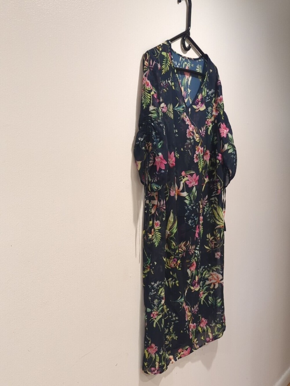 Floral V-Neck Shift Dress – Navy with Pink & Green Floral