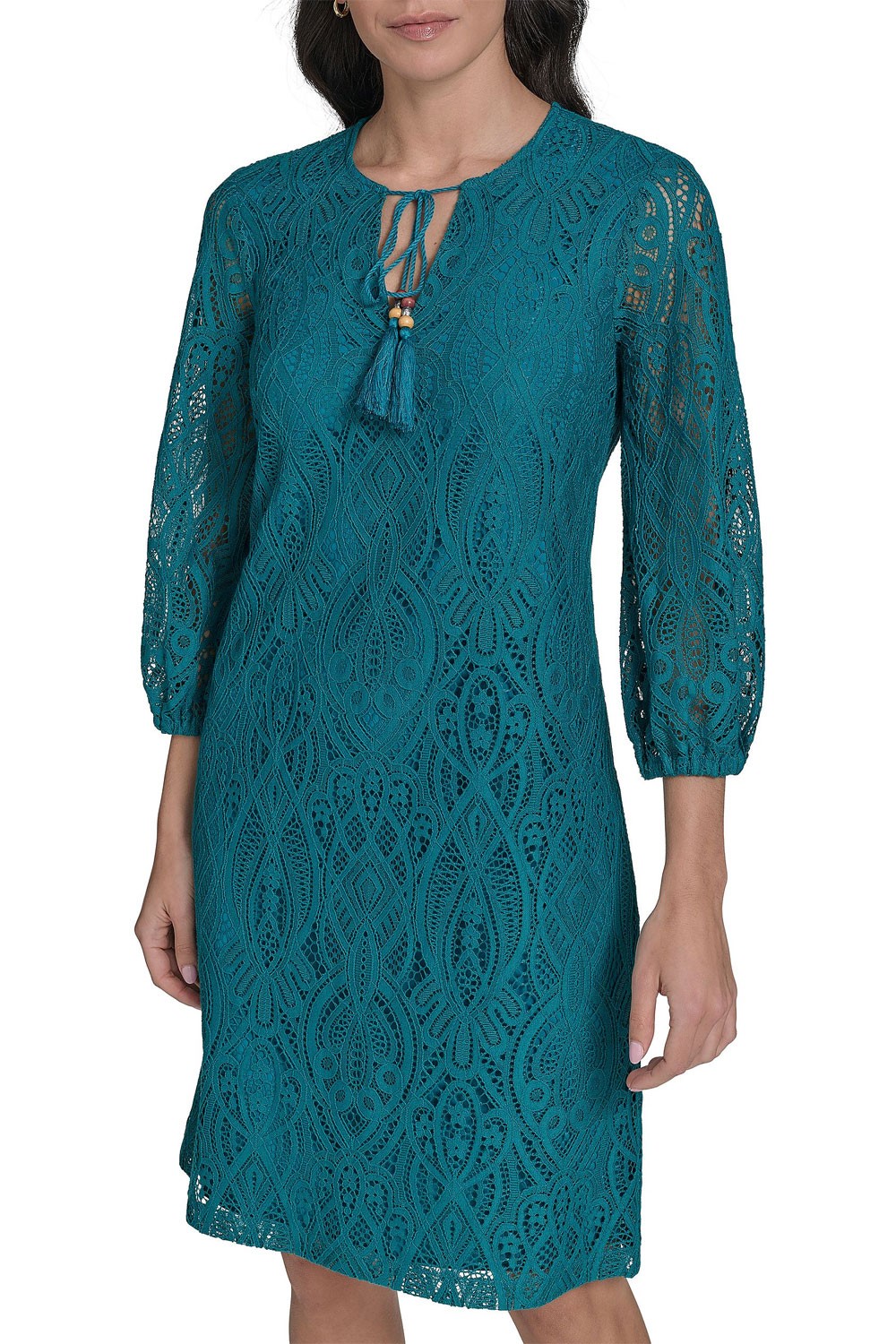 Jessica Howard Womens Petite 3/4-Sleeve Lace Shift Dress 10 Teal – NWT $129
