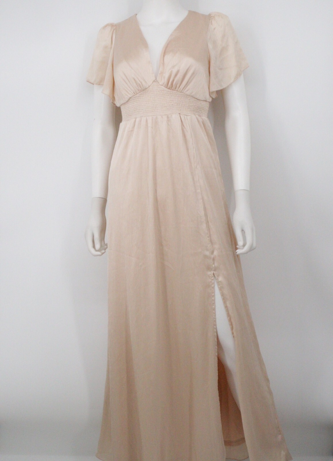 Baltic Born Dress Women’s Size XS Champagne Prague Satin Maxi V Neck Boho