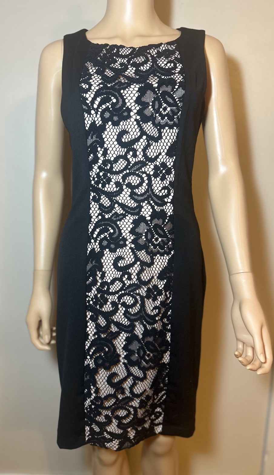 Maurices Womens Formal Dress 3/4 Sleeveless Black Nude Lace Zip