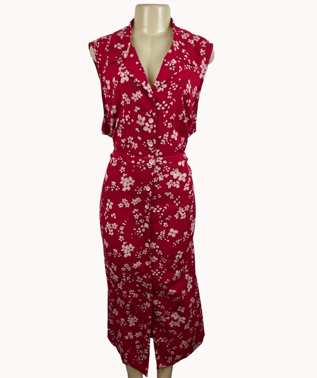 Fashion Bug Women’s Floral Pattern Red Sleeveless Dress Size 26/28W – New