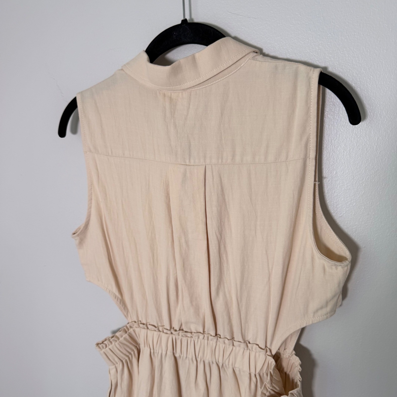 Neutral Summer Button Down Cotton Shirt Dress NEW (LG) Cutouts Sleeveless Cream