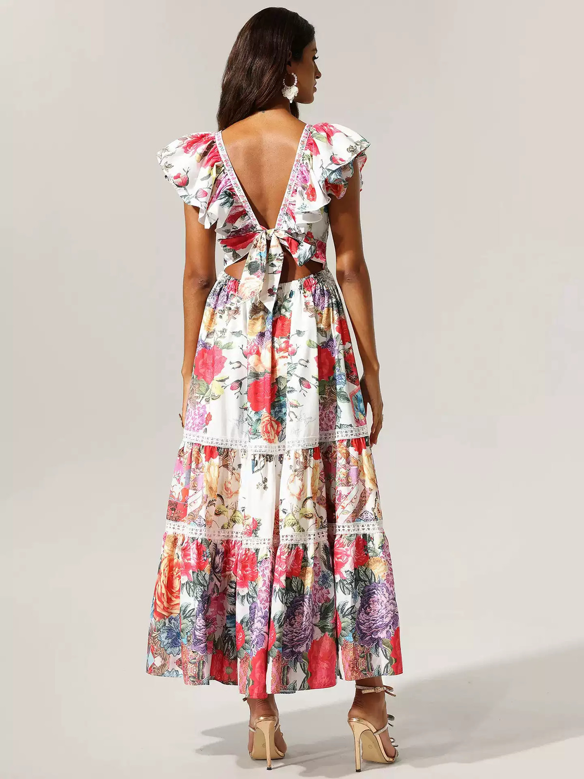 Camilla Silk V Neck Floral A Line Maxi Dress