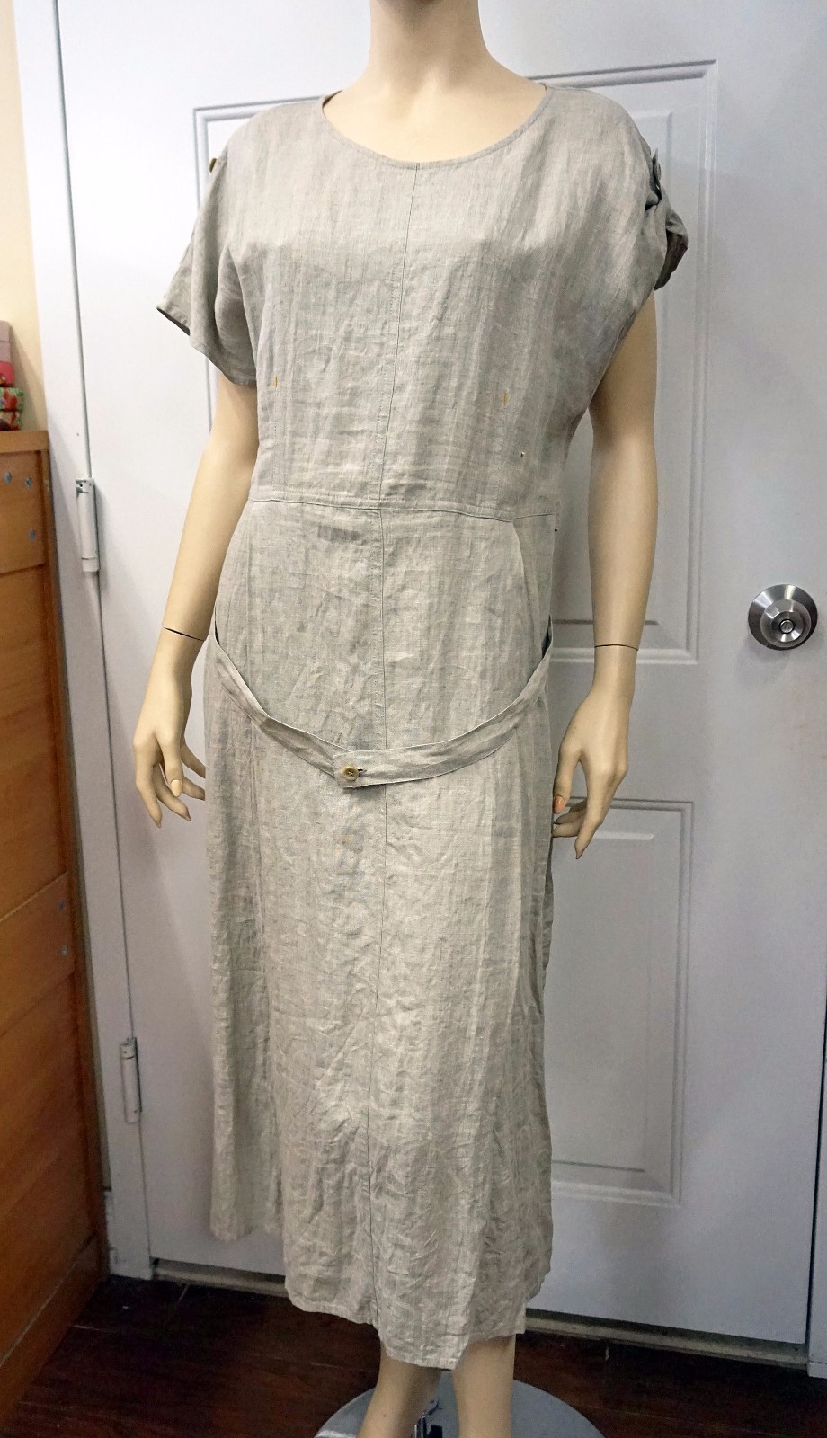 CRINKLE LINEN DRESS SUMMER BELTED POCKET MADE IN EUROPE ORGANIC S M L XL 2XL 3XL
