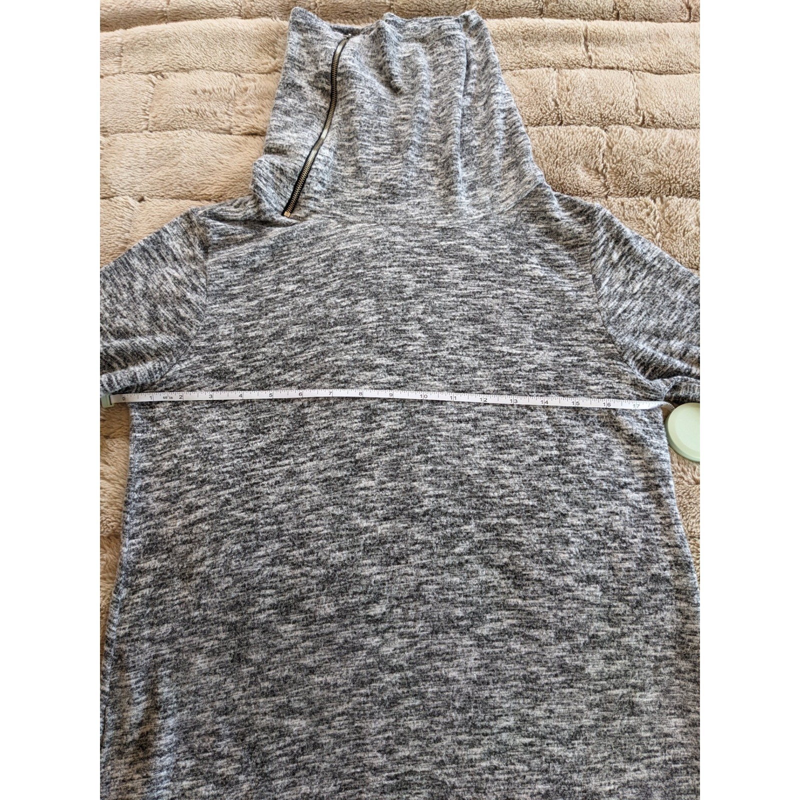 Soft Surroundings Gray Space Dye Cowl Neck Zip Knit Dress PM Petite Medium 3AW12