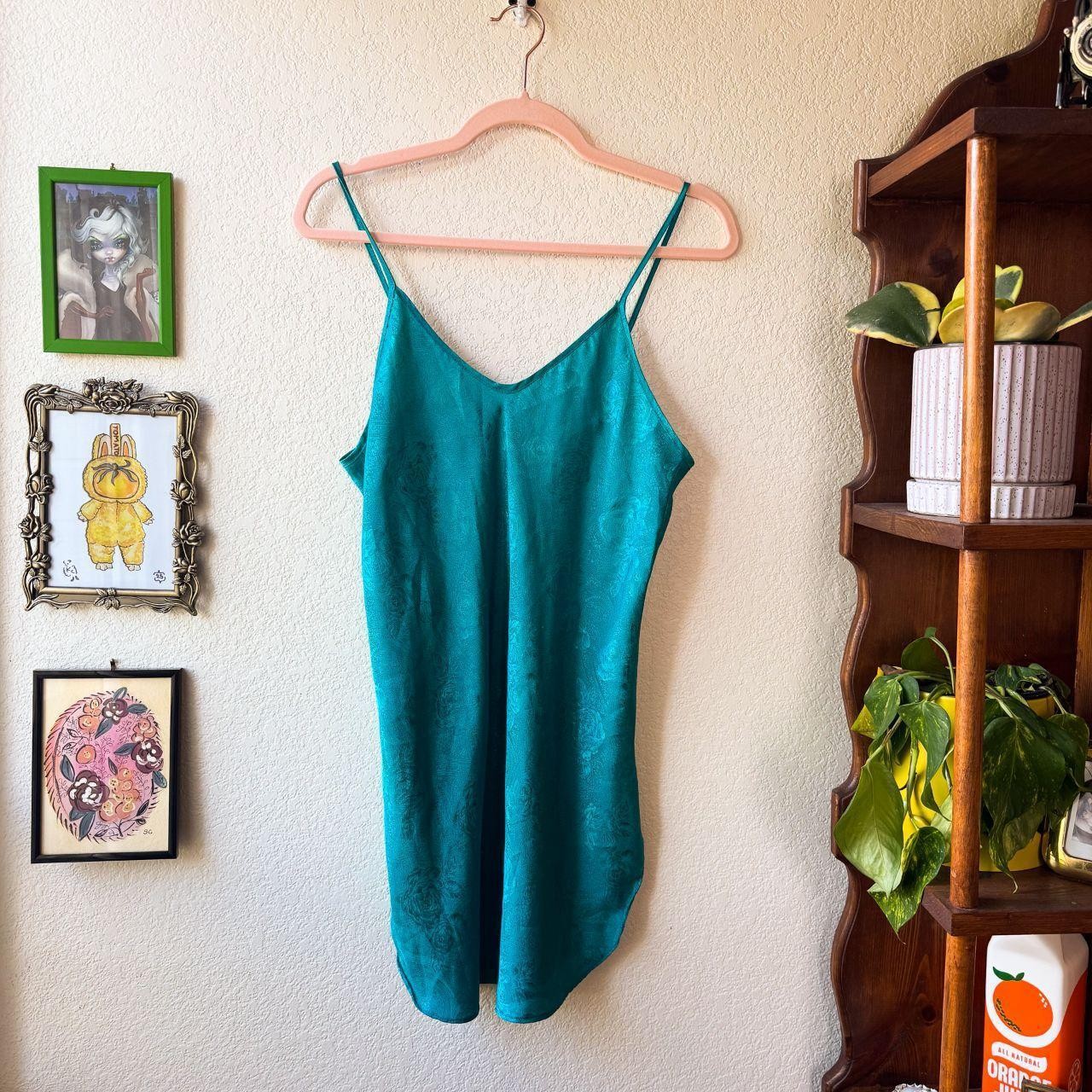 Vintage Women’s 90’s Y2K Teal Mermaid Fairy Blue Floral Slip Dress