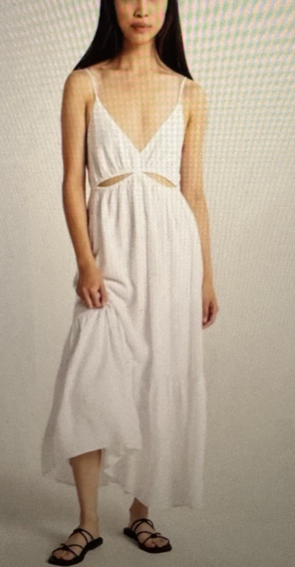 Abercrombie & Fitch XL Tiered Maxi Dress Cut Out White Pockets Lined Graduation