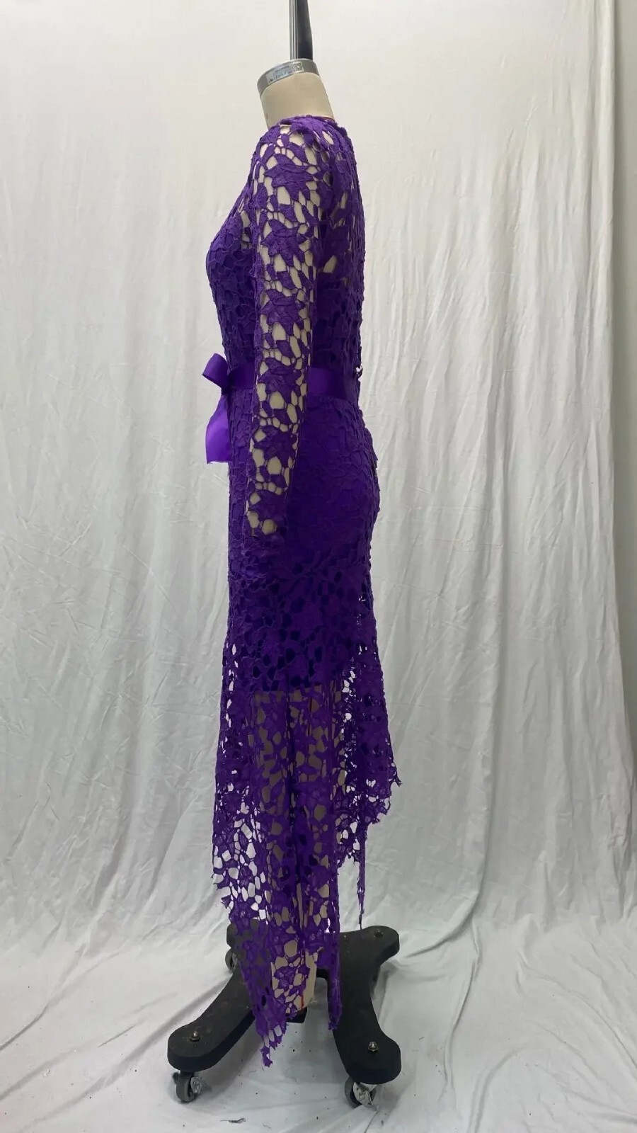 Plus Size Long Sleve Dress Stunning Stand Collar Lace Up Dress