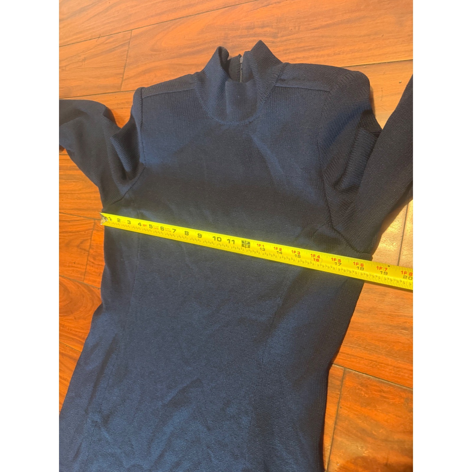 St John Collection Marie Gray Navy Blue Knit Mock Neck Dress Size 8