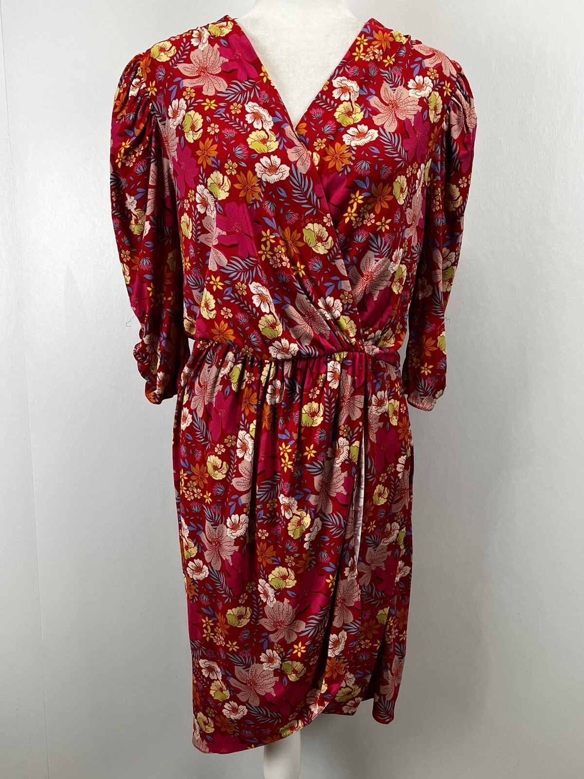 Lanvin Paris Floral Dress EU 42 US 10 Ruched Sleeves Tulip Skirt Silk Blend
