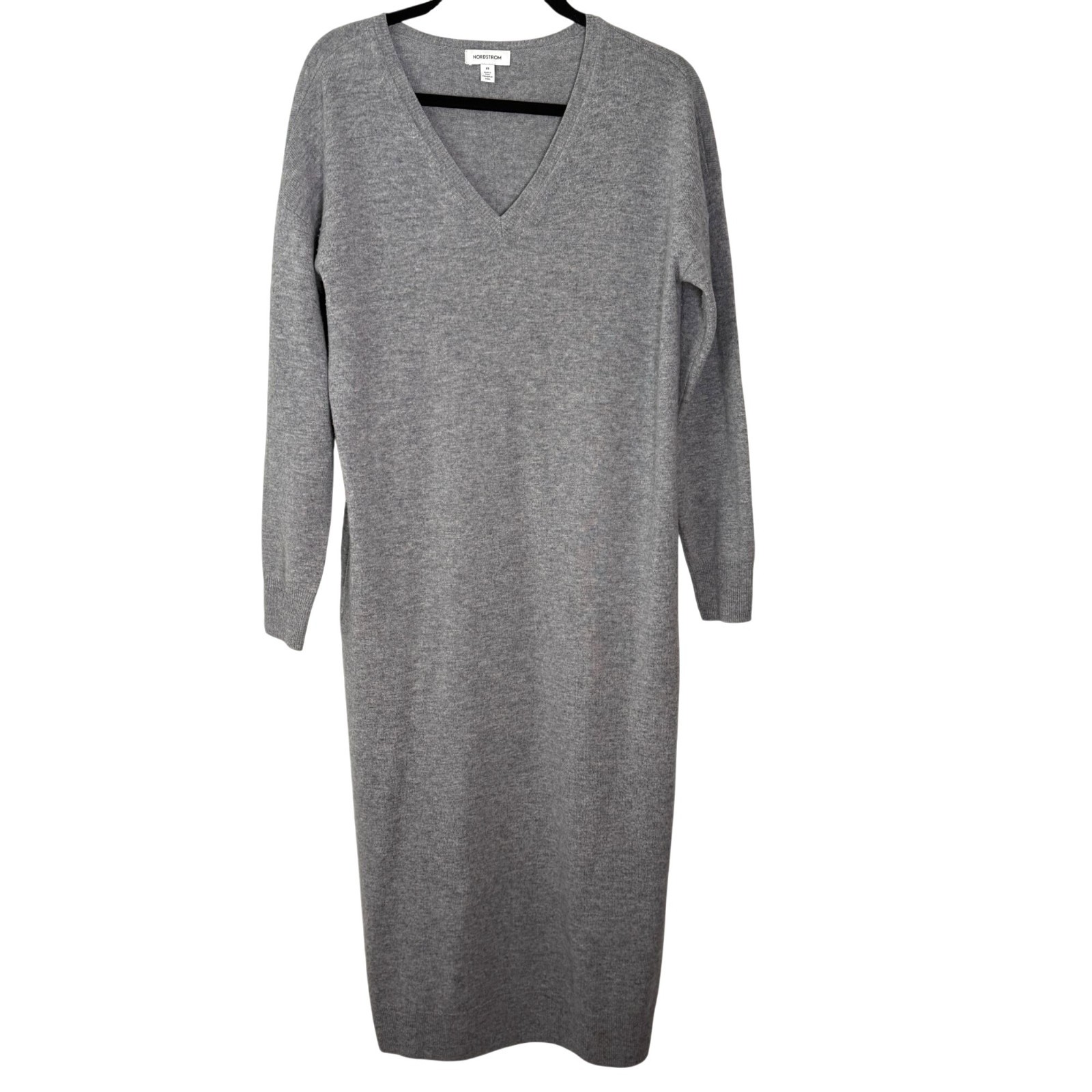 Nordstrom Wool Cashmere Blend V Neck Maxi Sweater Dress Gray XS Office Holiday