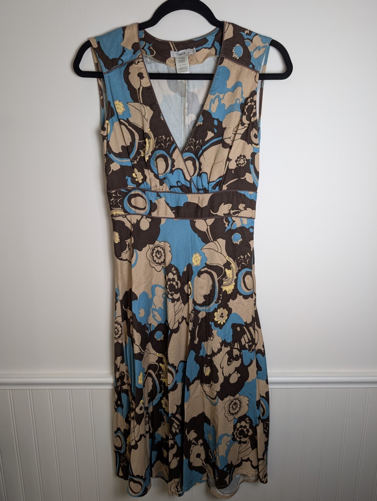 Filippa K Dress Sleeveless Geometric 70s Print Size Small Brown Blue Scandinavia