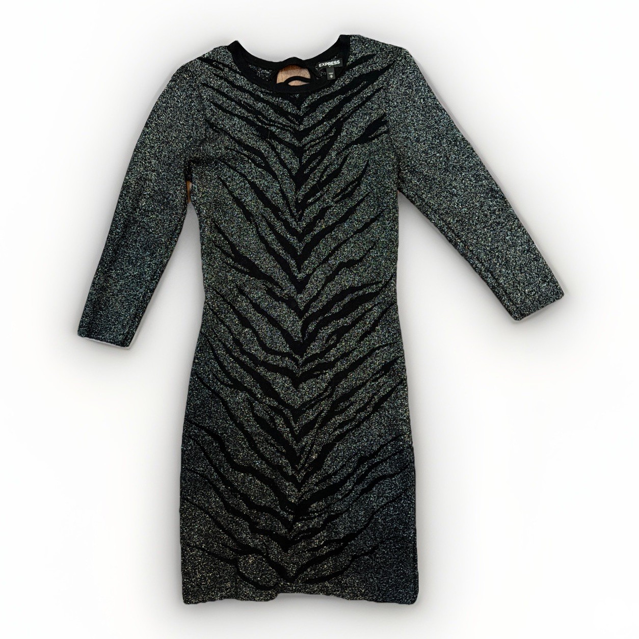 Express Womens Sweater Bodycon Dress Long Sleeve Black/Silver Glitter Medium