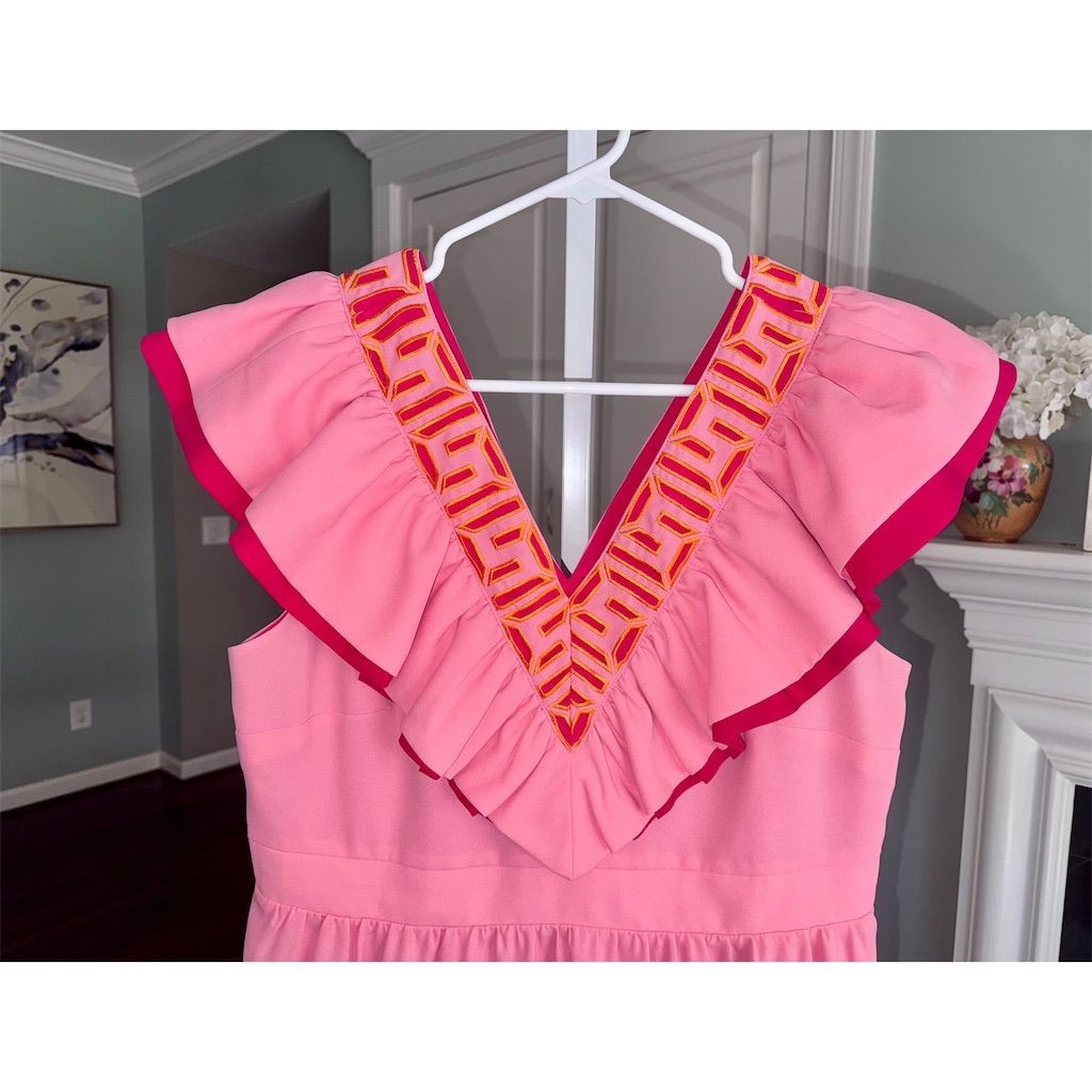 New Emily McCarthy Camille Dress Pink Knee Length Ruffle in Cabaret Size Large