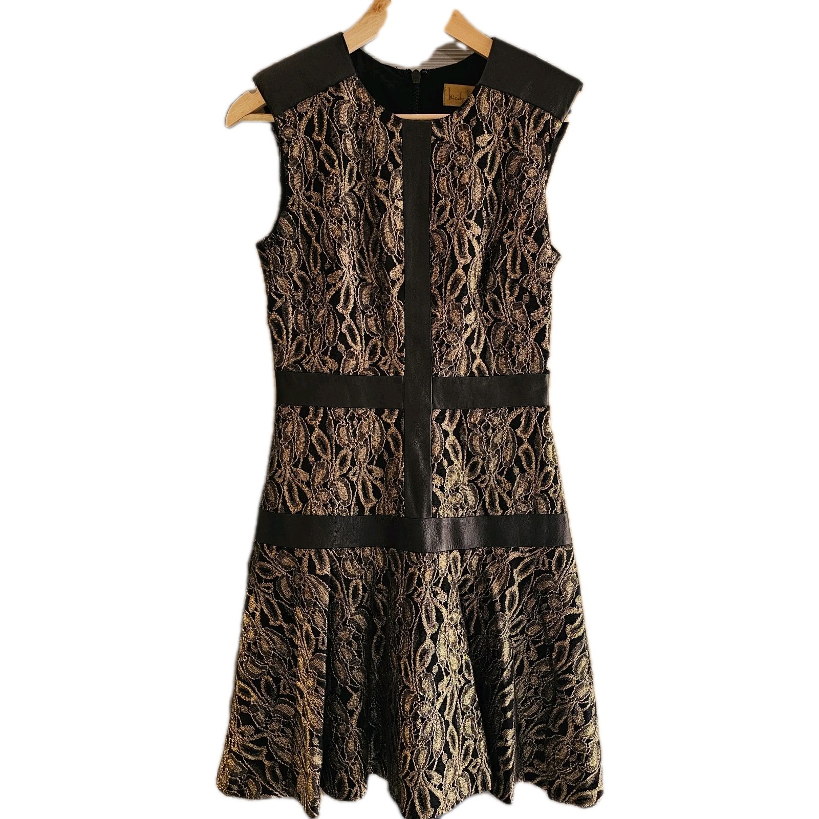 Nicole Miller Fit Flare Lace Leather Cocktail Dress Luxury Whimsigoth Fairy 4