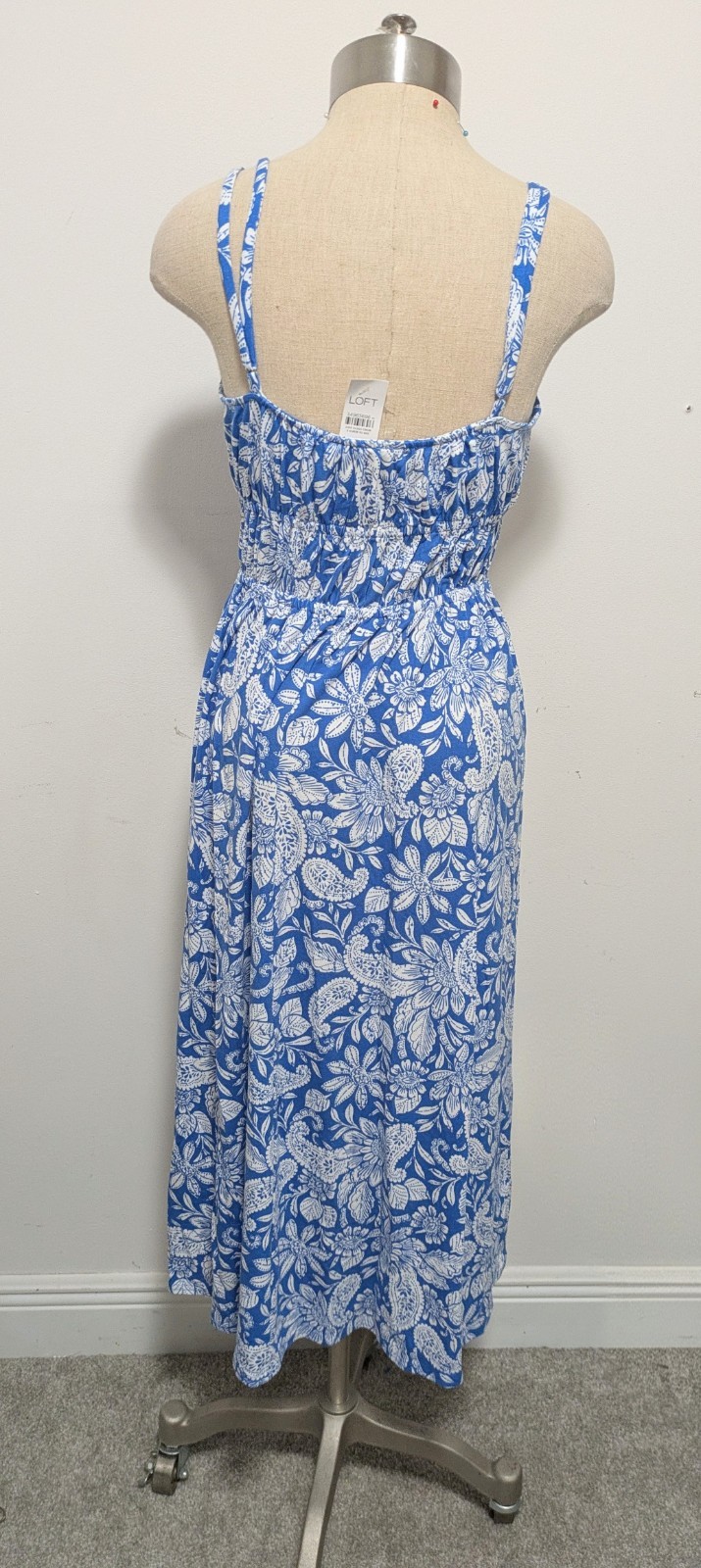 LOFT Blue Floral Paisley Midi Jersey Dress SMALL Summer Resort Beachy Feminine