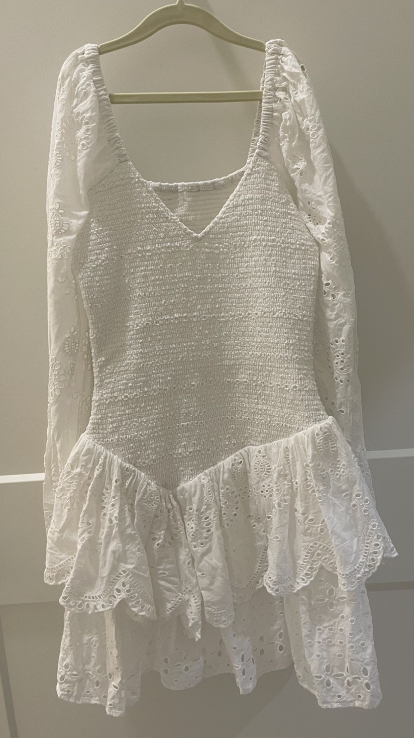 LoveShackFancy Jayce Broderie Anglaise Mini Dress Antique White Small $485