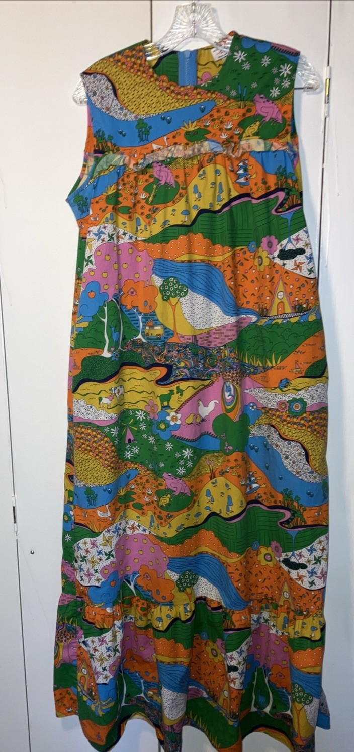 Ruffle Fluffle Maxi in Rainbow Farm Women’s Large Dress Large Vintage Pattern